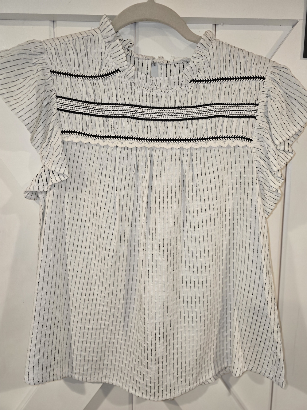 mine White Blouse with Black Stitch Detail